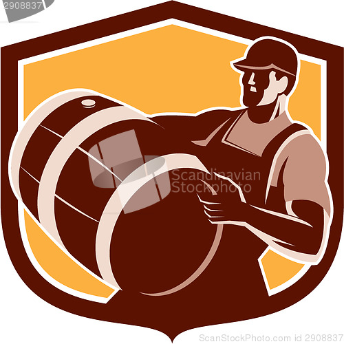 Image of Bartender Carrying Beer Barrel Shield Retro