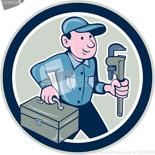 Image of Plumber Toolbox Monkey Wrench Circle Cartoon