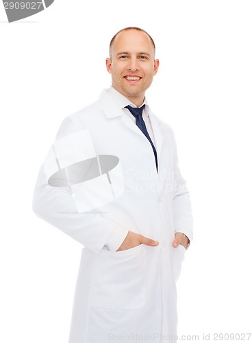 Image of smiling male doctor in white coat