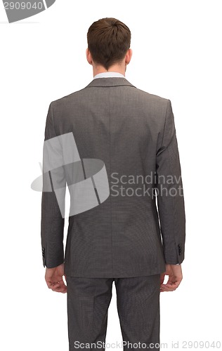 Image of businessman or teacher in suit from back