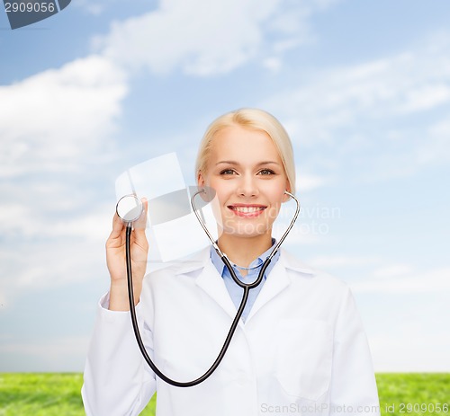 Image of smiling female doctor with stethoscope