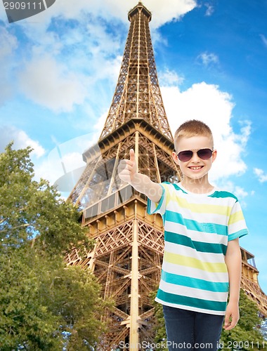 Image of smiling cute little boy in sunglasses