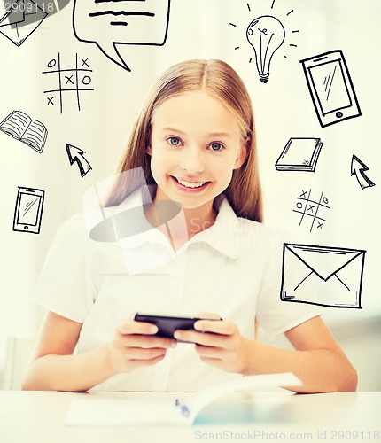 Image of girl with smartphone at school