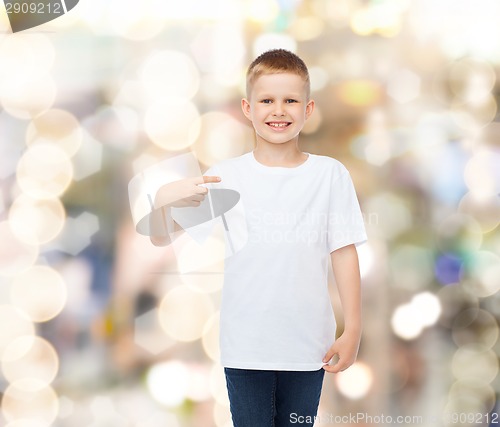 Image of smiling little boy in white blank t-shirt