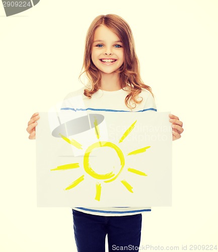 Image of smiling little child holding picture of sun