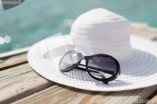 Image of close up of beach accessories at seaside