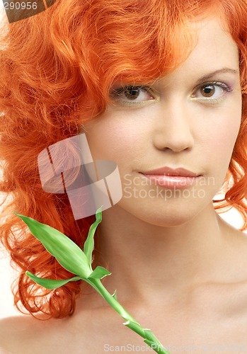 Image of lovely redhead with bamboo