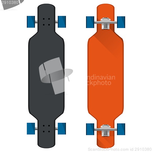 Image of Flat vector illustration of colored longboards