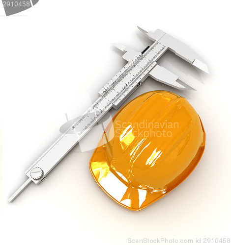 Image of Vernier caliper and yellow hard hat 3d 