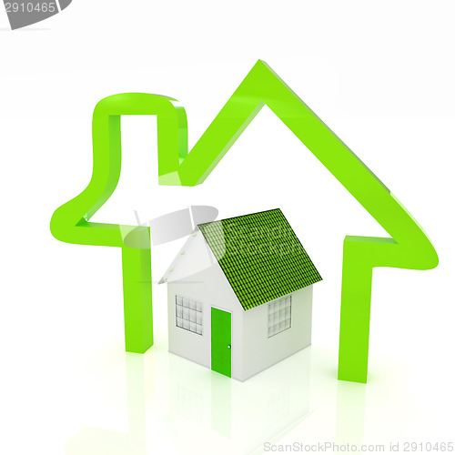 Image of 3d green house and icon house on white background 