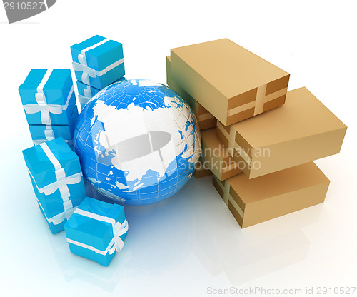 Image of Cardboard boxes, gifts and earth 