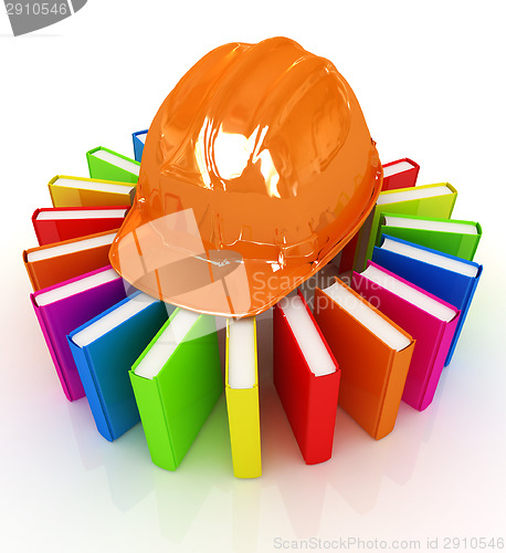 Image of Colorful books and hard hat 