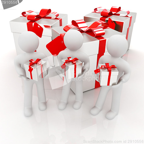 Image of 3d mans and gifts with red ribbon
