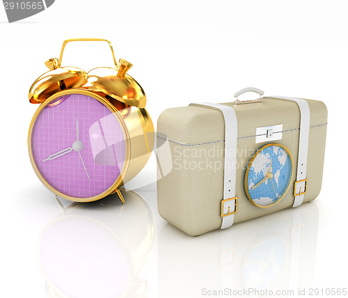 Image of Suitcases for travel and clock