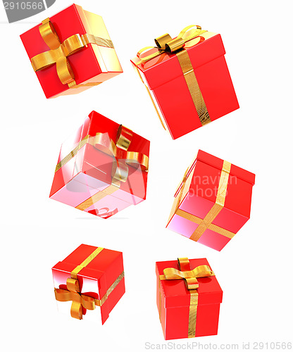 Image of Bright christmas gifts on a white background 