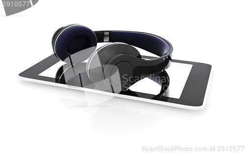 Image of a creative cellphone with headphones isolated on white, portable