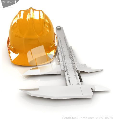 Image of Vernier caliper and yellow hard hat 3d 