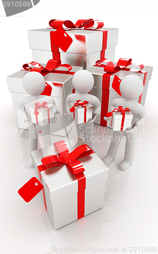 Image of 3d mans and gifts with red ribbon