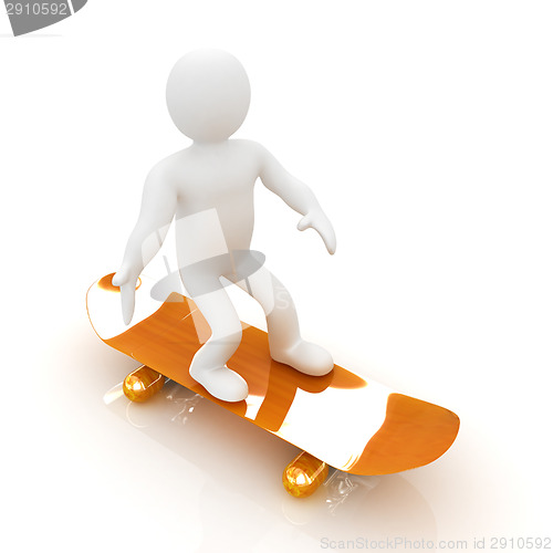 Image of 3d white person with a skate and a cap