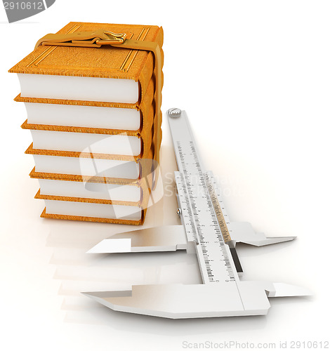 Image of Vernier caliper and leather professional books. Best professiona