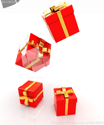 Image of Bright christmas gifts on a white background 