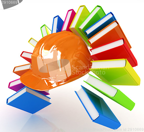 Image of Colorful books like the rainbow and hard hat 