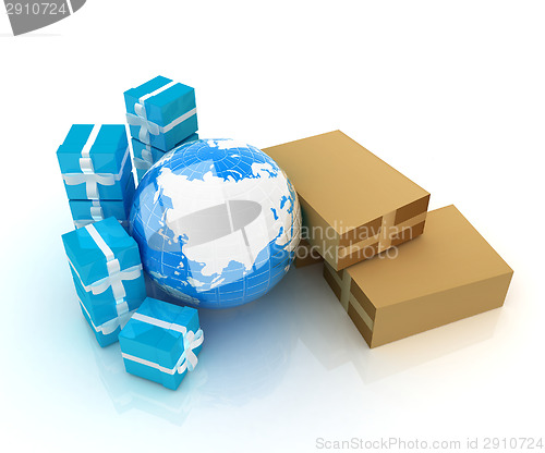 Image of Cardboard boxes, gifts and earth 