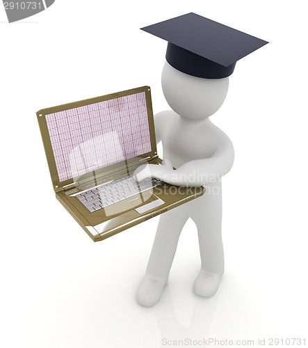 Image of 3d man in graduation hat with laptop 