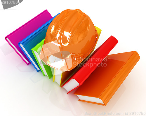 Image of Colorful books and hard hat 