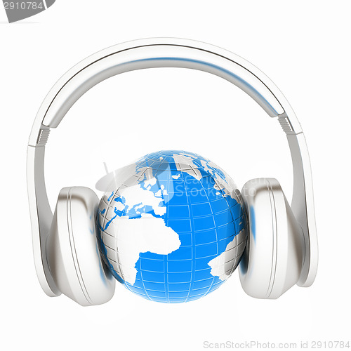 Image of abstract 3d illustration of earth listening music 