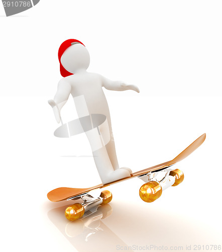 Image of 3d white person with a skate and a cap