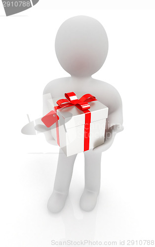 Image of 3d man and gift with red ribbon