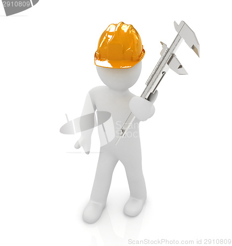 Image of 3d man engineer in hard hat with vernier caliper 