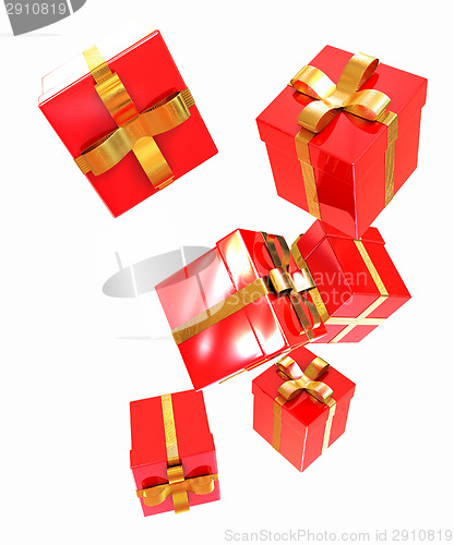 Image of Bright christmas gifts on a white background 