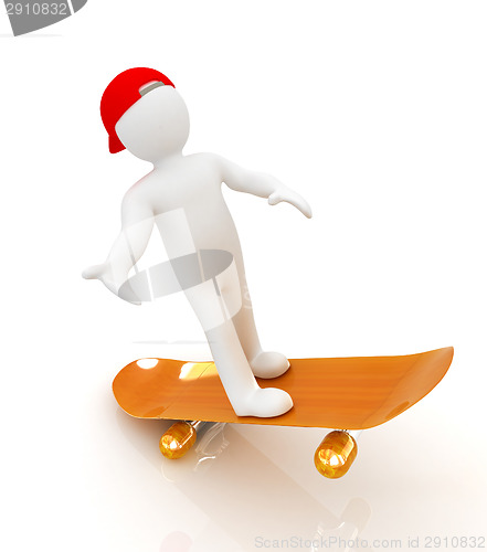 Image of 3d white person with a skate and a cap