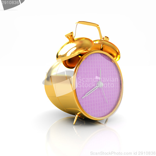 Image of 3d illustration of glossy alarm clock against white background 