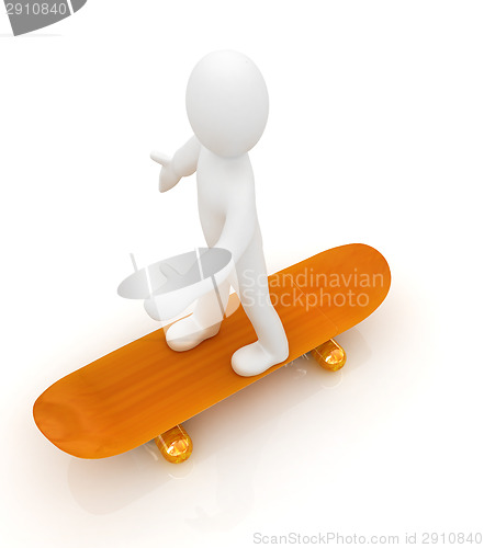 Image of 3d white person with a skate and a cap