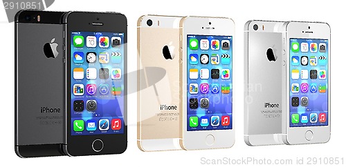 Image of Space Gray, Gold and Silver iPhone 5s on white