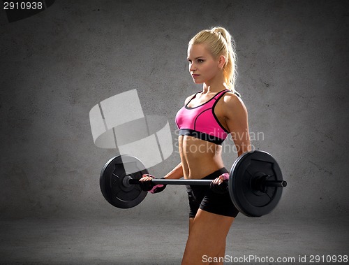 Image of sporty woman exercising with barbell