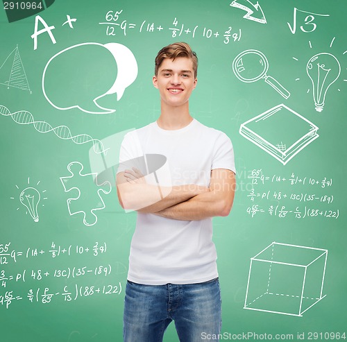 Image of smiling young man in blank white t-shirt