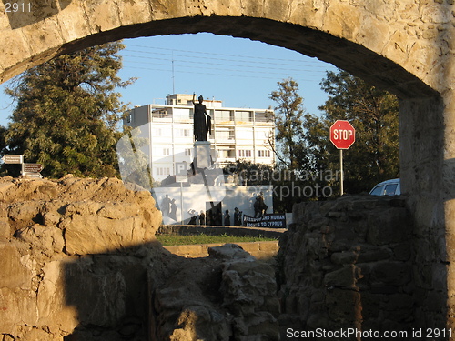 Image of Arch and statues. Nicosia. Cyprus