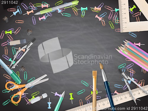 Image of School supplies on blackboard background. EPS 10