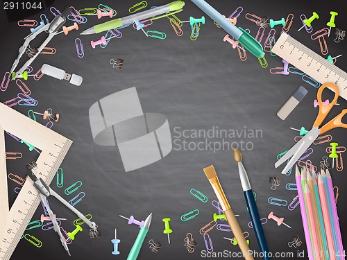 Image of School supplies on blackboard background. EPS 10