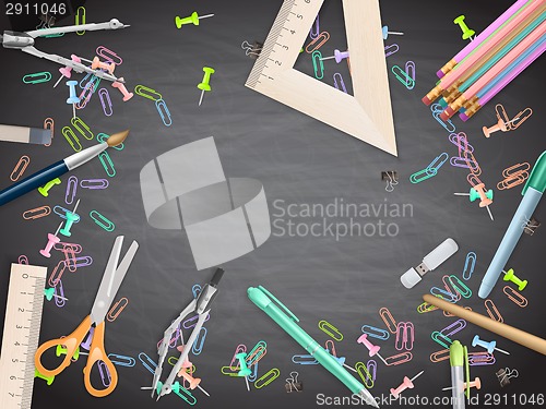 Image of School supplies on blackboard background. EPS 10
