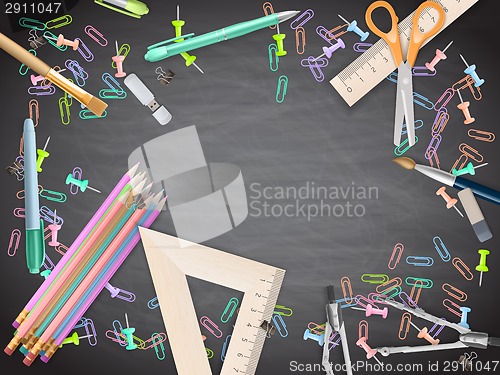 Image of School supplies on blackboard background. EPS 10