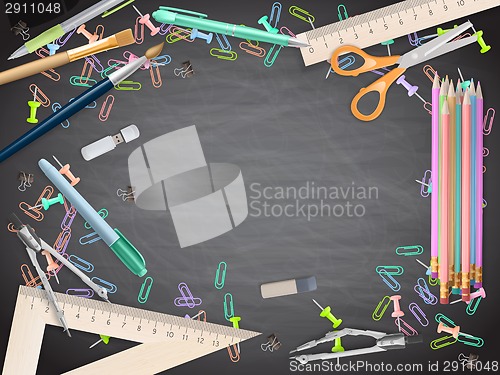Image of School supplies on blackboard background. EPS 10