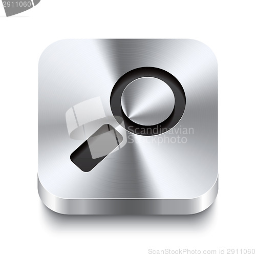 Image of Square metal button perspektive - magnifier icon