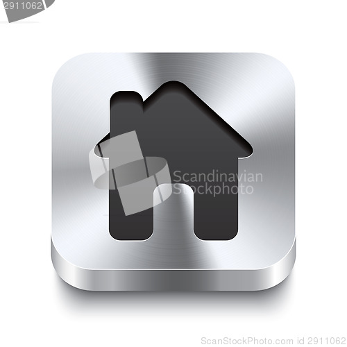 Image of Square metal button perspektive - house icon