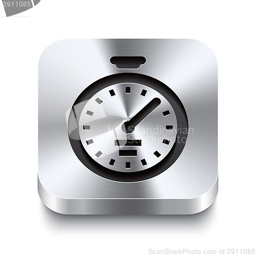 Image of Square metal button perspektive - stopwatch icon