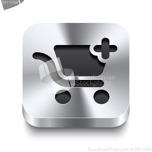 Image of Square metal button perspektive - shopping cart add icon